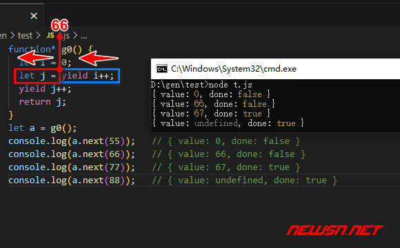 苏南大叔：JavaScript生成器，如何定义一个生成器，如何使用yield？ - 运行结果