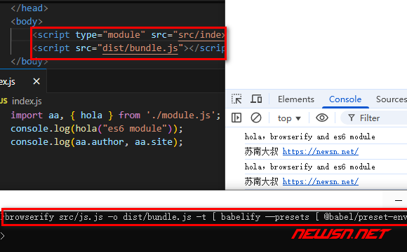 苏南大叔：browserify打包，配合babelify支持es6的import - 两种方式运行import的代码