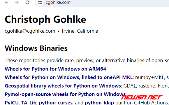 苏南大叔：~gohlke/pythonlibs不能访问了，替换方案是什么？ - cgohlke