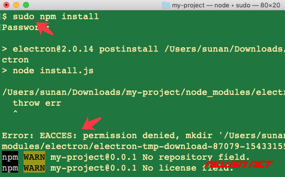 苏南大叔：sudo npm install 时，报错 permission denied 的解决方案 - sudo-npm