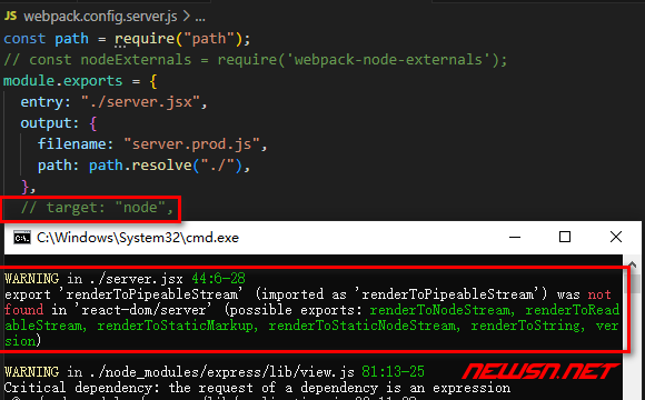 苏南大叔：React SSR，打包报错：不存在renderToPipeableStream函数 - webpack报错