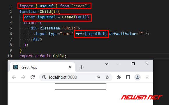 苏南大叔：react项目，函数式组件如何使用useref()创建ref引用？ - useref-code-1