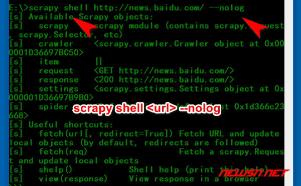 苏南大叔：scrapy爬虫系列：shell命令行测试模式 - scrapy-nolog