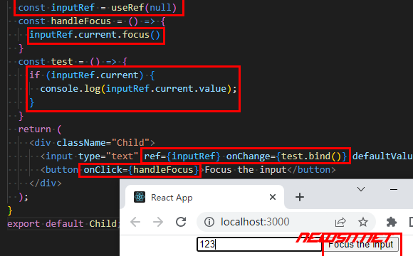 苏南大叔：react项目，函数式组件如何使用useref()创建ref引用？ - useref-code-3