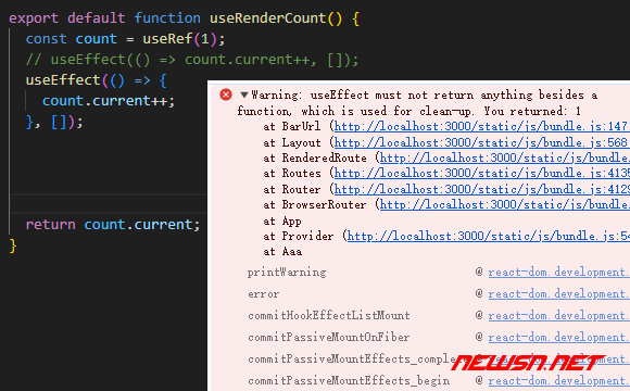 苏南大叔：React组件，如何解决destory is not a function的问题？ - 新的错误截图useeffect