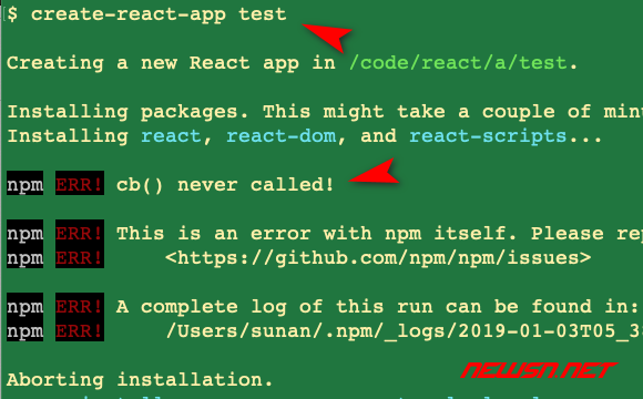 苏南大叔：如何利用 create-react-app 新建一个简单 react 项目 - creat-react-app-fail